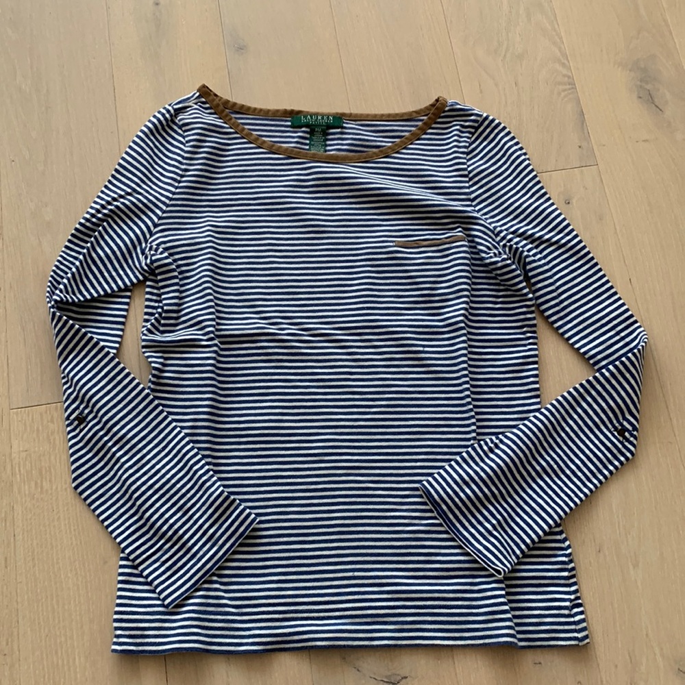 Ralph Lauren Petite white and blue striped tshirt